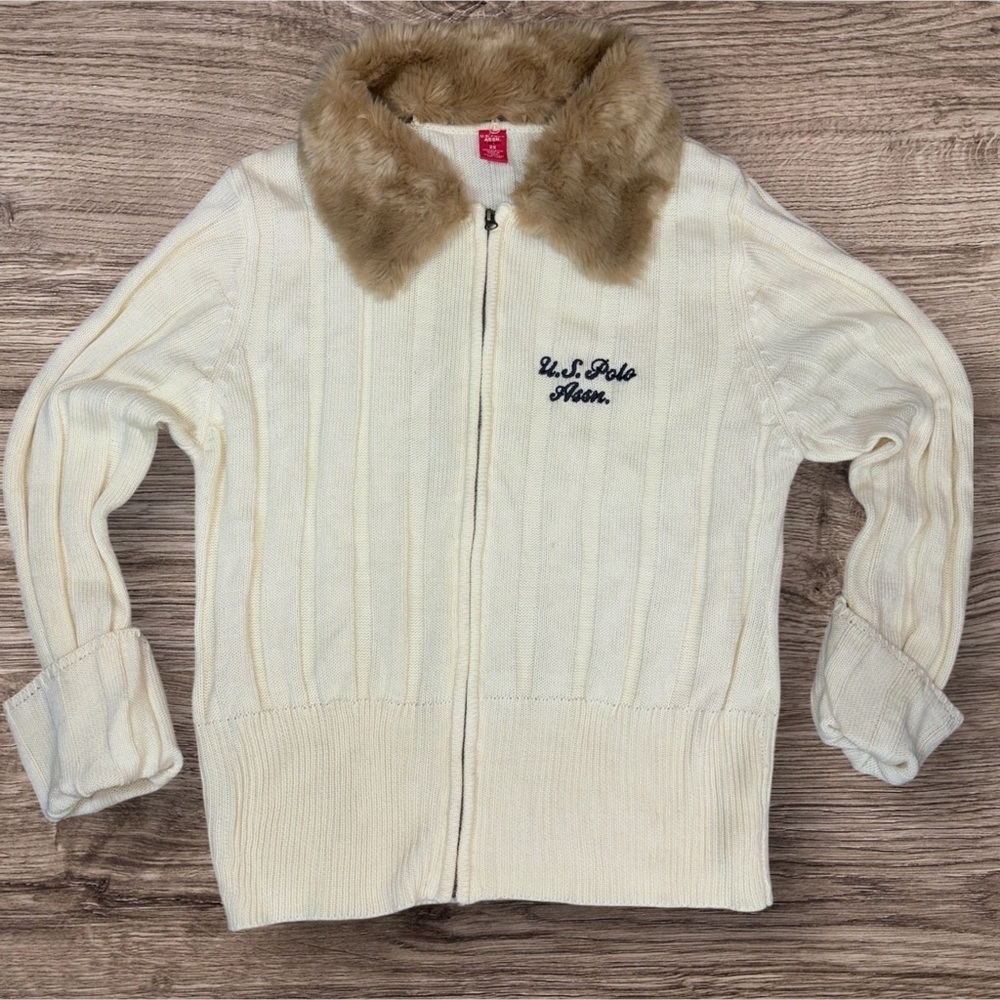 Y2K Polo faux fur collar zipper Jacket sweater 2X